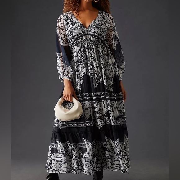 Anthropologie Vineet Bahl Tiered Long-Sleeve Dress